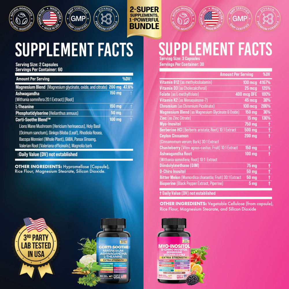 Fabulova Research Cortisol 60 and Myo-Inositol 90 Capsules Supplement Bundle